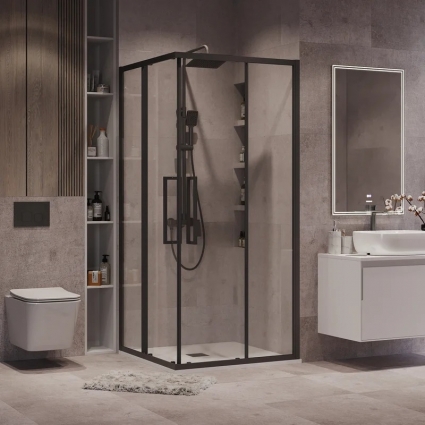 Душевой уголок Grossman Cosmo 300.K33.02.9090.21.00 90х90 см, профиль матовый черный, стекло прозрачное, прямоугольный, двери раздвижные