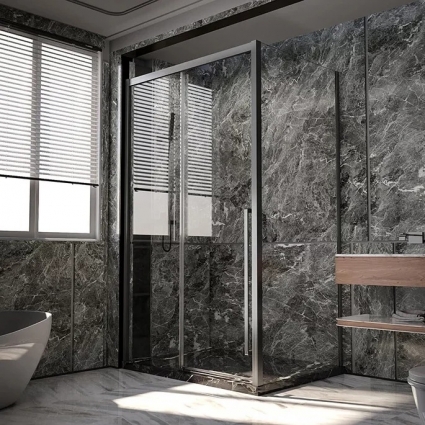Душевой уголок Veconi Premium Trento PTC-SP-30GR 140x80, профиль брашированный графит, стекло прозрачное, двери раздвижные
