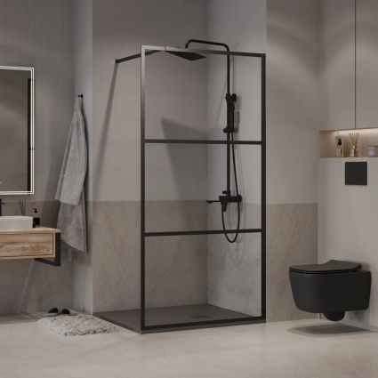 Душевая перегородка Niagara Nova NG-688-90BLACK 90х195, профиль матовый черный, стекло прозрачное в современном стиле