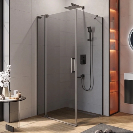 Душевой уголок Cezares Slider AH 1 90-100/110 GRIGIO GM профиль оружейная сталь, стекло серое, прямоугольный, двери распашные