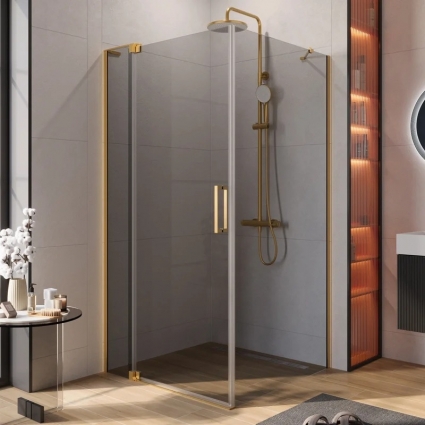 Душевой уголок Cezares Slider AH 1 100-100/110 GRIGIO BORO профиль брашированное золото, стекло серое, прямоугольный, двери распашные