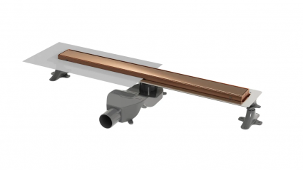 Душевой трап (лоток) Boheme Premium Linear 982-60-CB 60 см, брашированная медь, в пол, выпуск боковой