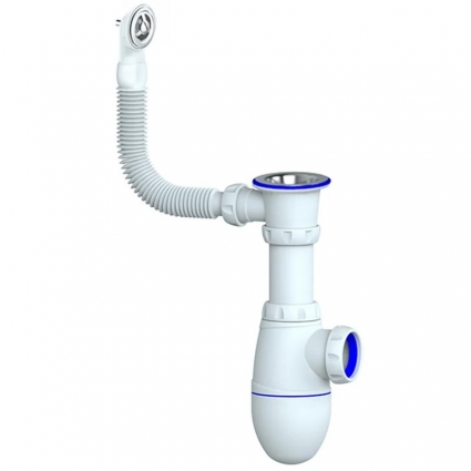 Сифон 1 1/2*40 B421 с круглым переливом  UNICORN, белый