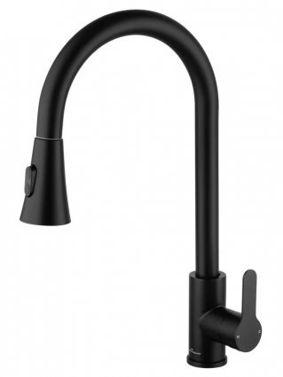 Смеситель для кухни Wonzon & Woghand WW-121E201L-MB матовый черный однорычажный, длина излива 23.25 см