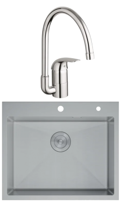 Комплект Мойка D&K DKS604504 сатин + Смеситель Grohe Euroeco 32752000 брашированная, прямоугольная