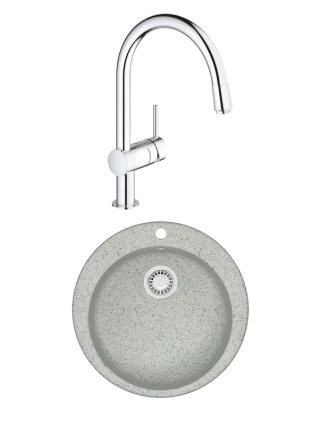 Комплект Мойка Azario Vital 00078348 светло-серая + Смеситель Grohe Minta 3291800E хром матовая, круглая