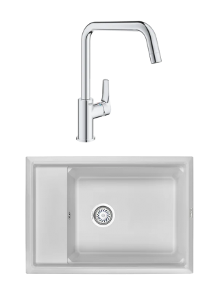 Комплект Мойка Granula Kitchen Space 7305, арктик + Смеситель Grohe Eurosmart 30567000, матовая, прямоугольная