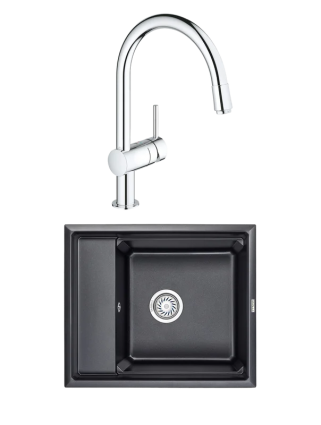 Комплект Мойка Granula Kitchen Space 6004, черный + Смеситель Grohe Minta 3291800E хром, матовая, прямоугольная
