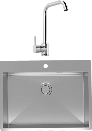 Комплект Мойка Reflexion Iseo RX2265SS полированная сталь + Смеситель MEGA Ege MG-PL10 хром прямоугольная,  в современном стиле