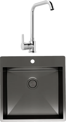 Комплект Мойка Reflexion Iseo RX2250BL оружейная сталь + Смеситель MEGA Ege MG-PL10 хром матовая, квадратная