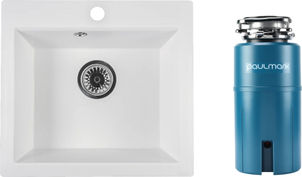 Комплект Мойка Reflexion Mini RX1150WH белая + Измельчитель Paulmark Intenso I-500 прямоугольная,  в современном стиле
