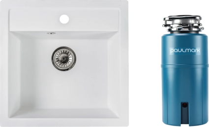 Комплект Мойка Reflexion Zia RX1251WH белый + Измельчитель Paulmark Intenso I-500 квадратная,  в современном стиле