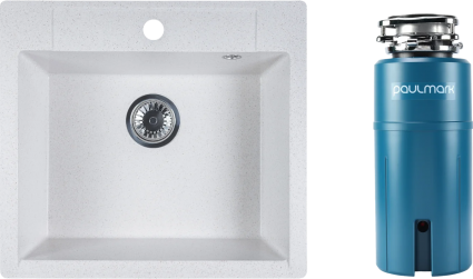 Комплект Мойка Reflexion Cubi RX1555WH белая + Измельчитель Paulmark Intenso I-800 матовая, прямоугольная