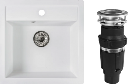 Комплект Мойка Reflexion Zia RX1251WH белый + Измельчитель Bone Crusher BC 610-AS квадратная,  в современном стиле