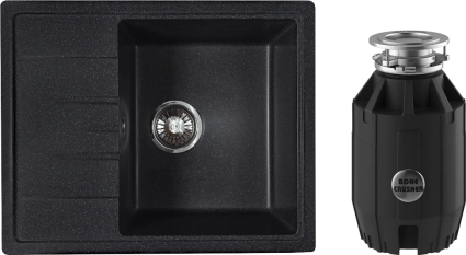 Комплект Мойка Reflexion Plato RX1457СL уголь + Измельчитель Bone Crusher BC 910-AS прямоугольная, с крылом