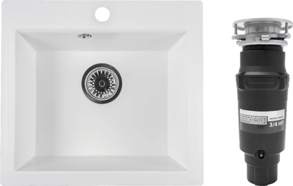 Комплект Мойка Reflexion Mini RX1150WH белая + Измельчитель Bone Crusher BC 910-SL-Slim Line прямоугольная,  в современном стиле