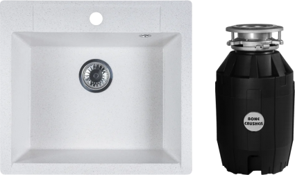 Комплект Мойка Reflexion Cubi RX1555WH белая + Измельчитель Bone Crusher BC 810-AS матовая, прямоугольная