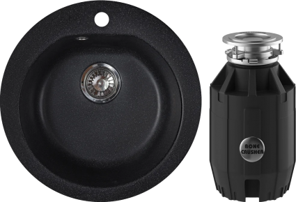 Комплект Мойка Reflexion Core RX1350СL уголь + Измельчитель Bone Crusher BC 910-AS круглая,  в современном стиле