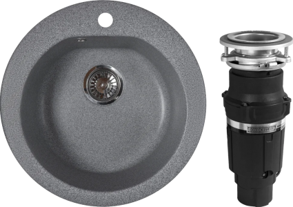 Комплект Мойка Reflexion Core RX1350GR гравий + Измельчитель Bone Crusher BC 610-AS круглая,  в современном стиле