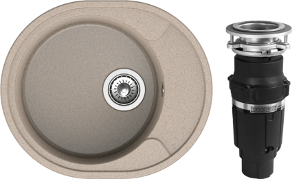 Комплект Мойка Reflection Allonge RF0658BE бежевая + Измельчитель Bone Crusher BC 610-AS овальная, с крылом