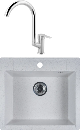 Комплект Мойка Reflexion Cubi RX1555TN олово + Смеситель MEGA Snow MG-SH03 хром матовая, прямоугольная