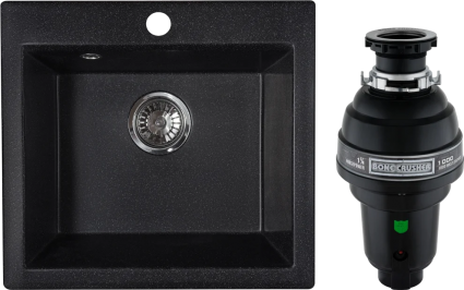 Комплект Мойка Reflexion Mini RX1150СL уголь + Измельчитель Bone Crusher BC 1000-AS прямоугольная,  в современном стиле
