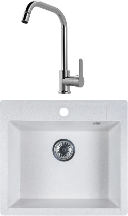 Комплект Мойка Reflexion Cubi RX1555WH белая + Смеситель MEGA City MG- ZRV104 хром матовая, прямоугольная