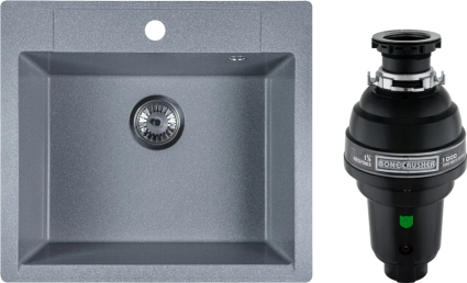Комплект Мойка Reflexion Cubi RX1555GR гравий + Измельчитель Bone Crusher BC 1000-AS матовая, прямоугольная