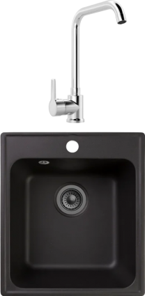 Reflexion Комплект Мойка Reflection Quadra RF0243BL черная + Смеситель MEGA Ege MG-PL10 хром прямоугольная,  в современном стиле