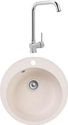 Reflexion Комплект Мойка Reflection Arena RF0148WH белая + Смеситель MEGA Didim MG-CM107 хром матовая, круглая