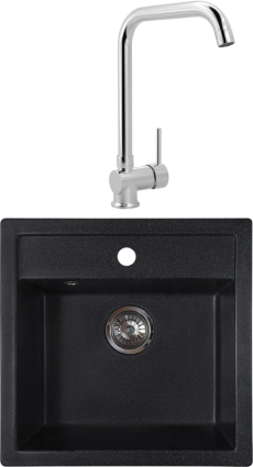 Комплект Мойка Reflexion Zia RX1251СL уголь + Смеситель MEGA Didim MG-CM107 хром квадратная,  в современном стиле