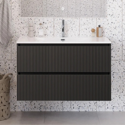 Тумба под раковину без столешницы BelBagno Uno-mini 100 подвесная, 2 ящика, матовая темно-серая, с доводчиками