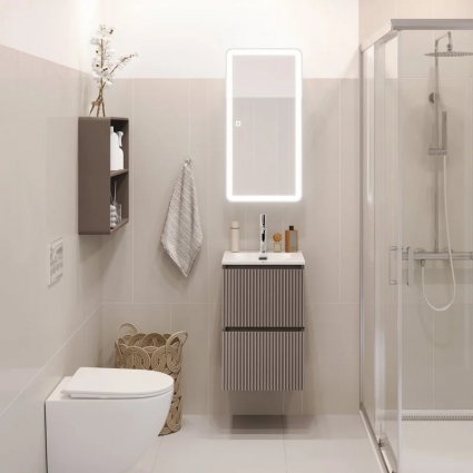 Мебель для ванной комнаты BelBagno Uno-mini 40 подвесная, 2 ящика, матовая бежевая, с доводчиками