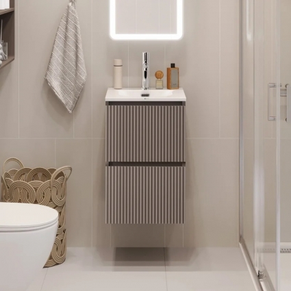 Тумба под раковину без столешницы BelBagno Uno-mini 40 подвесная, 2 ящика, матовая бежевая, с доводчиками