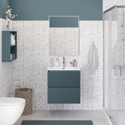 Мебель для ванной комнаты BelBagno Uno-mini 60 подвесная, 2 ящика, матовая голубая, с доводчиками