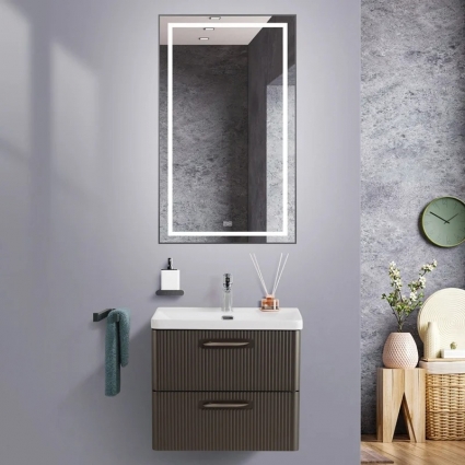 Мебель для ванной комнаты BelBagno Due 50 подвесная, 2 ящика, оружейная сталь, матовая, с доводчиками