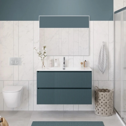 Мебель для ванной комнаты BelBagno Uno 100 подвесная, 2 ящика, матовая голубая, с доводчиками