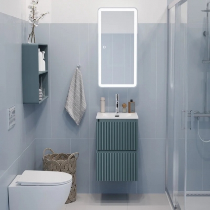 Мебель для ванной комнаты BelBagno Uno-mini 40 подвесная, 2 ящика, матовая голубая, с доводчиками