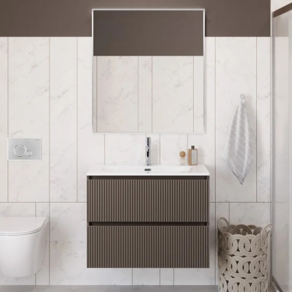 Мебель для ванной комнаты BelBagno Uno-mini 100 подвесная, 2 ящика, матовая бежевая, с доводчиками