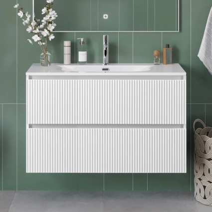Тумба под раковину без столешницы BelBagno Uno-mini 100 подвесная, 2 ящика, bianco opaco, матовая, с доводчиками