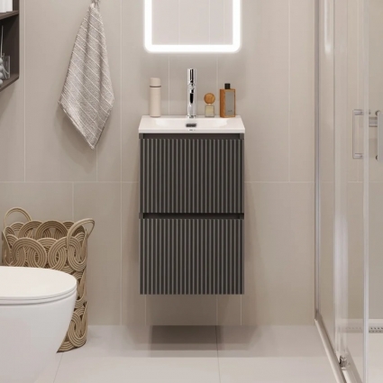 Тумба с раковиной BelBagno Uno-mini 40 подвесная, 2 ящика, матовая темно-серая, с доводчиками