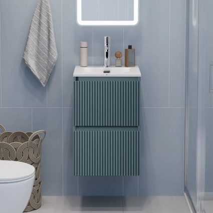 Тумба с раковиной BelBagno Uno-mini 40 подвесная, 2 ящика, матовая голубая, с доводчиками