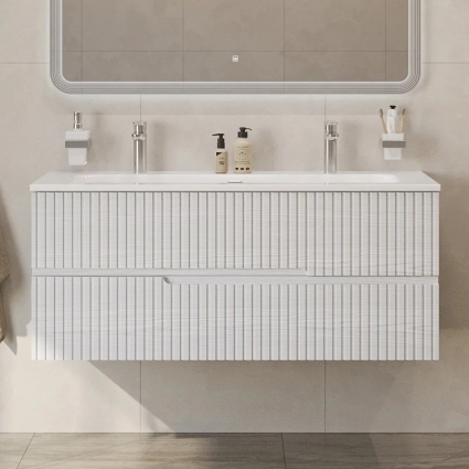 Тумба с раковиной Cezares Duet 120 ясень белый софт, раковина Cezares CZR-8073-120-1-2, подвесная, матовая