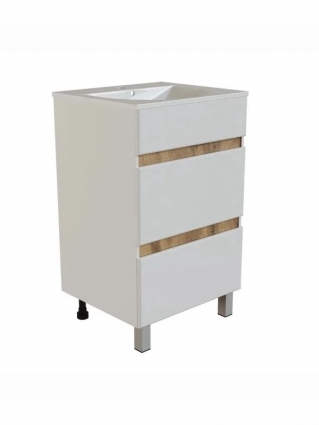 Mixline Тумба для ванной "БРИКС-60" 2 ящика белый/дуб вотан под рак."Breeze 60" мебельный (Sanita Luxe) (ПВХ) напольная, матовая