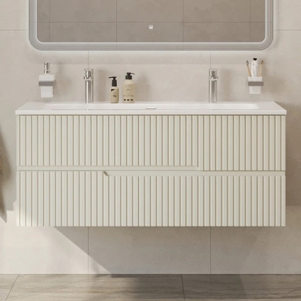 Тумба с раковиной Cezares Duet 120 альпака брашированная, раковина Cezares CZR-8073-120-1-2, подвесная, матовая