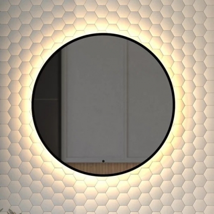 Зеркало круглое Defesto Aura DF 2993R 60x60 с теплой подсветкой, инфракрасный выключатель, черное