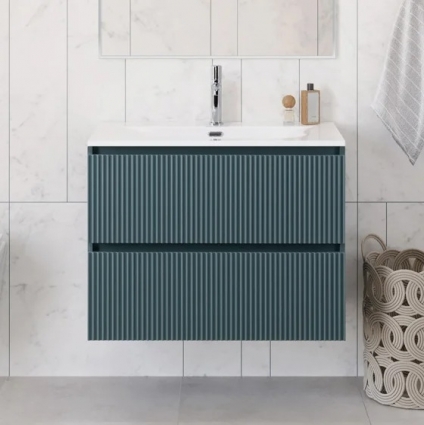 Тумба с раковиной BelBagno Uno 80 подвесная, 2 ящика, матовая голубая, с доводчиками