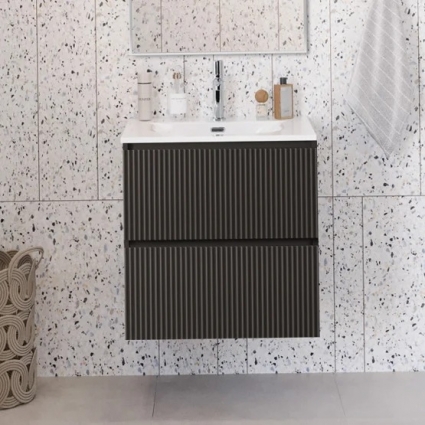 Тумба под раковину без столешницы BelBagno Uno 60 подвесная, 2 ящика, матовая темно-серая, с доводчиками