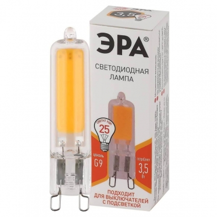 Лампа светодиодная ЭРА G9 3,5W 2700K прозрачная LED JCD-3,5W-GL-827-G9 Б0049083, цвет прозрачный, мощность 6 Вт