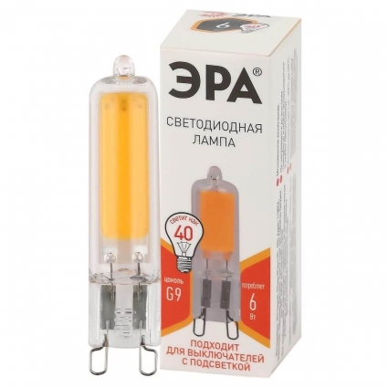 Лампа светодиодная ЭРА G9 6W 2700K прозрачная LED JCD-6W-GL-827-G9 Б0049085 цвет прозрачный